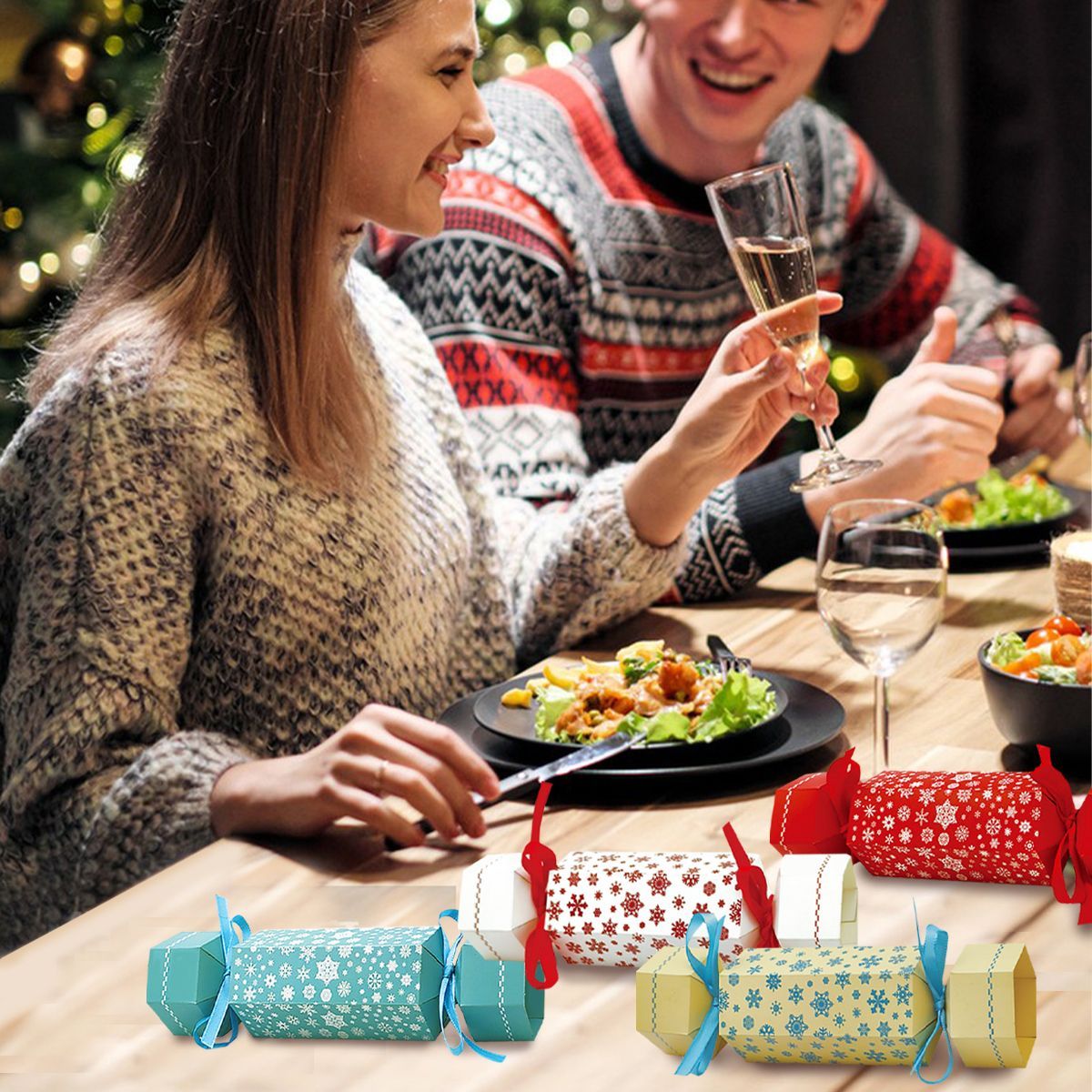 40 db-os karácsonyi ajándékdoboz szalaggal, 4 színű, cukorka alakú édességek, csokoládés ajándékdoboz, karácsonyi ajándék, hópehely minta, karácsonyi keksz készlet, karácsonyi szezonális ünnepi vacsoraasztal dekoráció