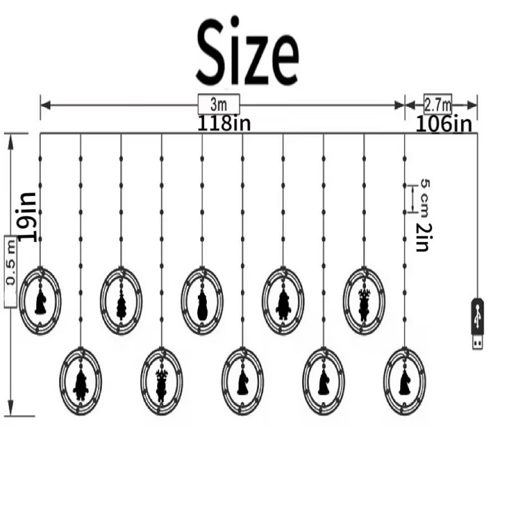 Ünnepi barkács fényfüzér, Mikulás kör karácsonyfa rajzfilm alakú függönyfények, LED színes fények, szobai ablakdekorációs lámpák