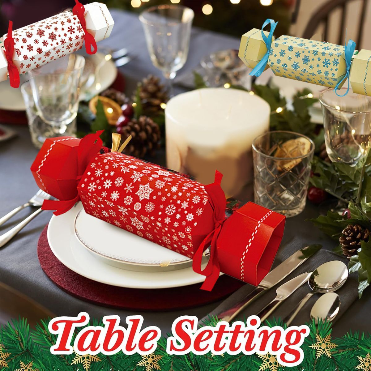 40 db-os karácsonyi ajándékdoboz szalaggal, 4 színű, cukorka alakú édességek, csokoládés ajándékdoboz, karácsonyi ajándék, hópehely minta, karácsonyi keksz készlet, karácsonyi szezonális ünnepi vacsoraasztal dekoráció