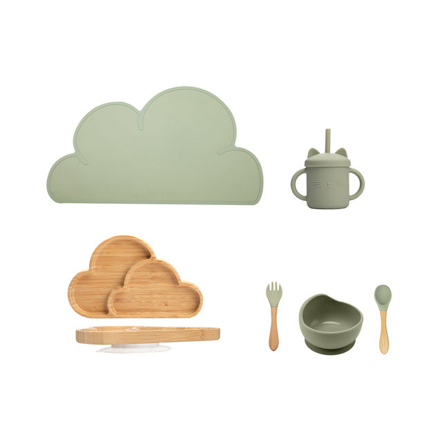 7 db-os fa etetőkészlet gyerekeknek, etetőeszközök, Bam